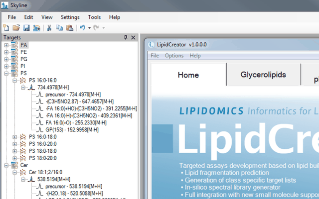 Skyline screenshot with the LipidCreator plugin