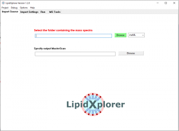 LipidXplorer Import Source panel